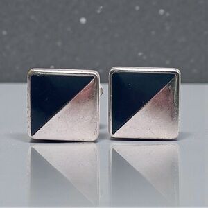 Elegant Vintage Anson Silver Tone a Black Cufflinks With Geometric Block Design
